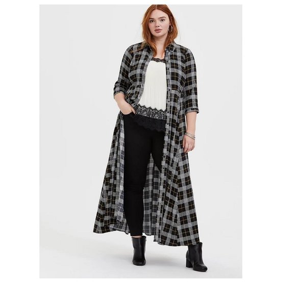 TORRID Black Plaid Challis Button Front Maxi Shirt Dress Size 2 - Picture 2 of 9